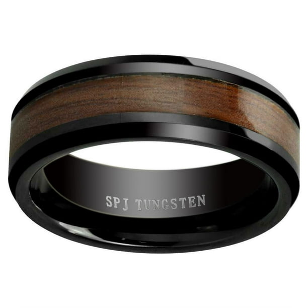 Details about  / 8mm Black Men/'s Tungsten Carbide ring Red Wood Inlay Wedding Band mens jewelry